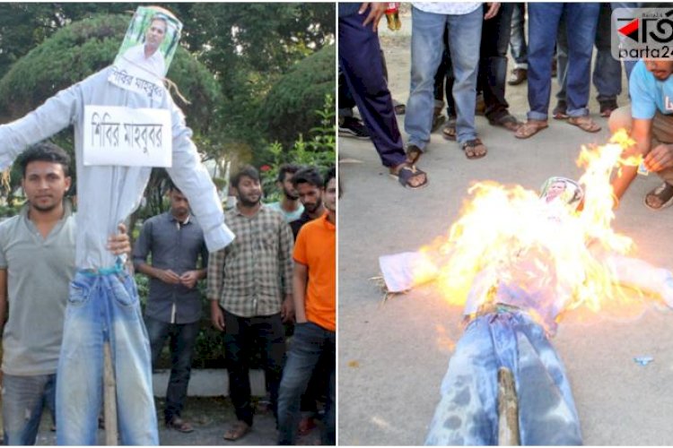ইবি শিক্ষকের কুশপুতুল দাহ করল ছাত্রলীগ